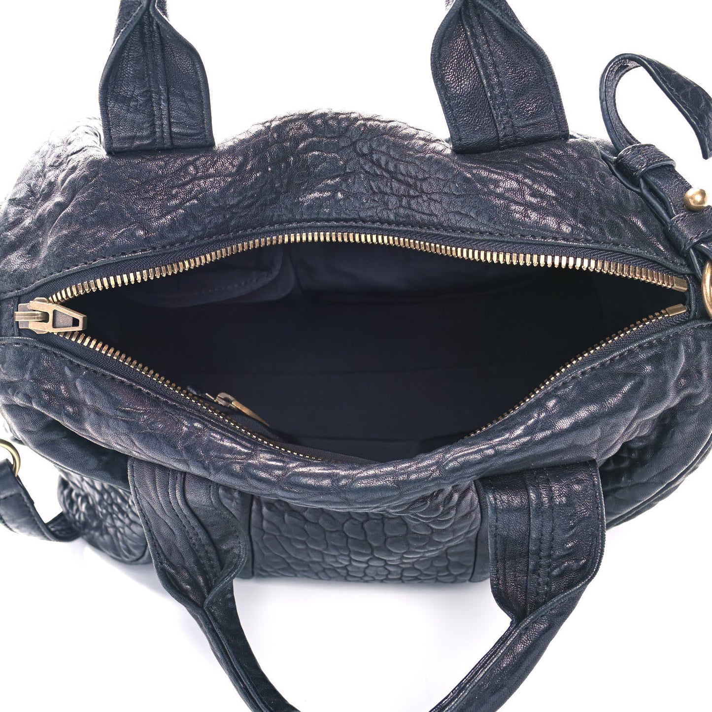 Pebbled Lambskin Rocco Navy Gold Hardware