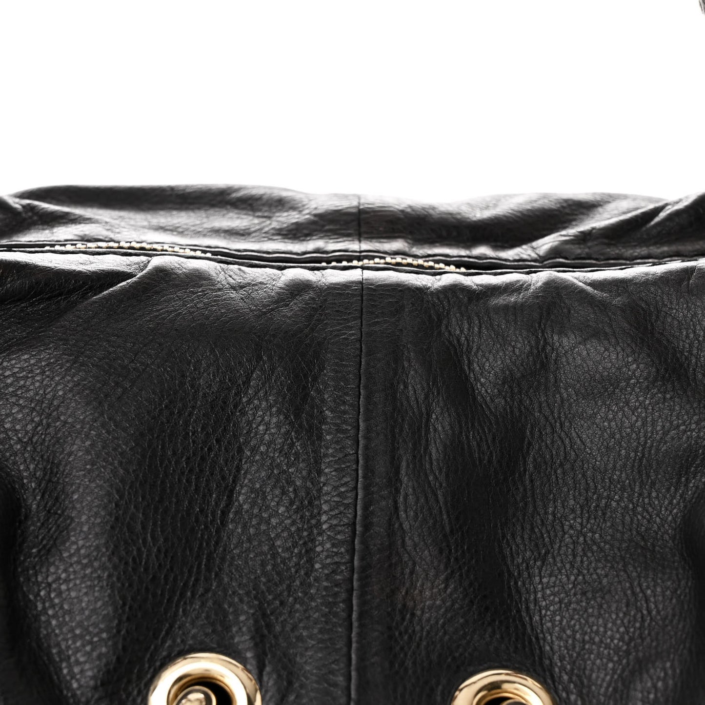 Calfskin Bamboo Beads Top Handle Bag Black