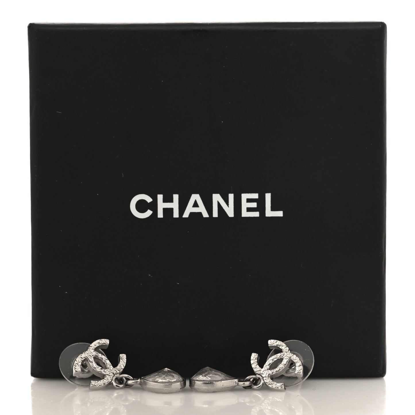 Crystal CC Tear Drop Earrings Silver