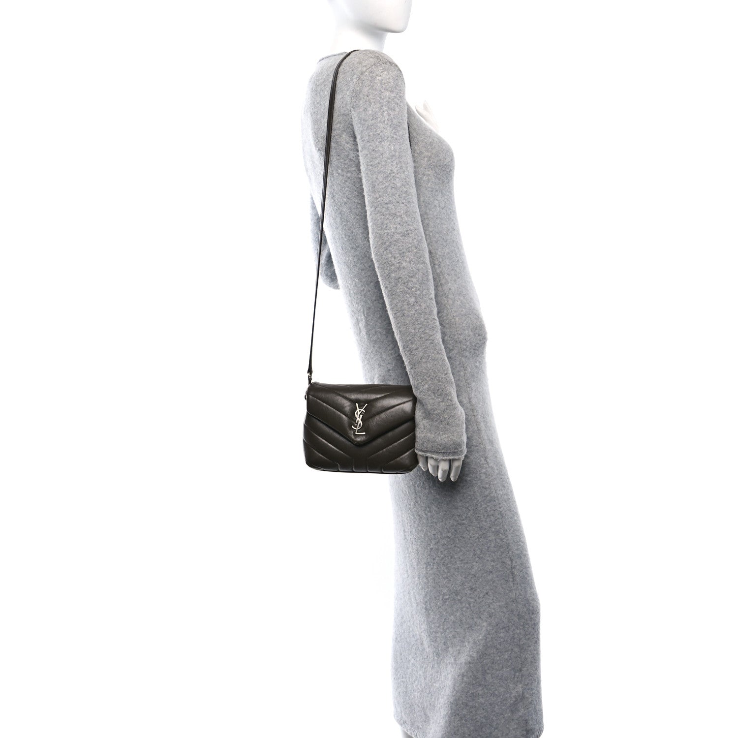 Saint Laurent Calfskin Y Quilted Monogram Toy Loulou Crossbody Bag Military Olive 3 of 18