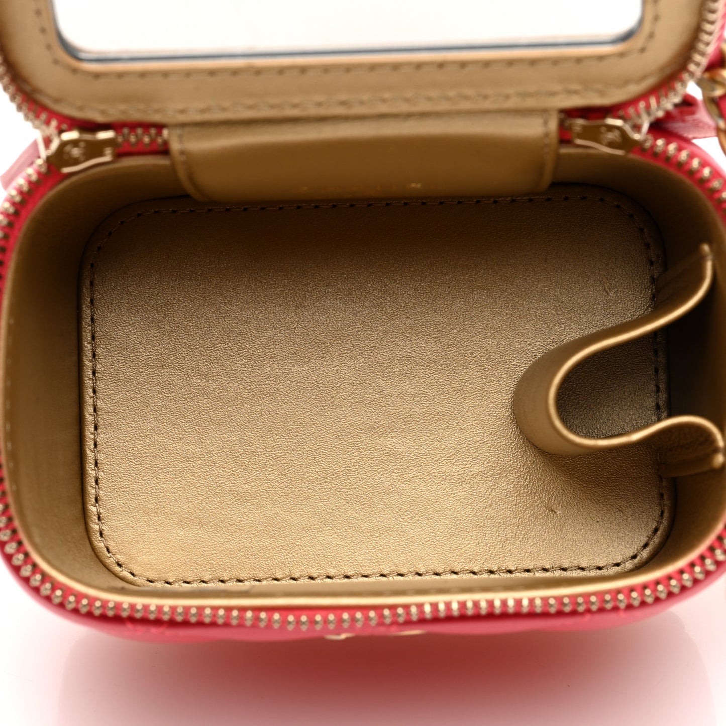 Lambskin Quilted Pearl Crush Mini Vanity Case With Chain Dark Pink