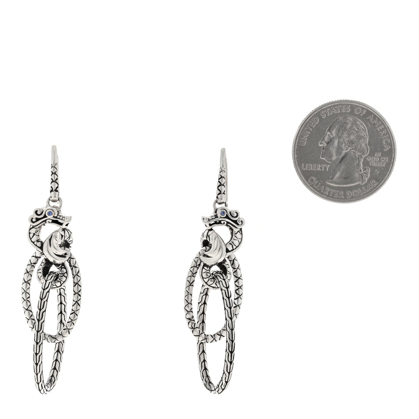 Sterling Silver Blue Sapphire Legends Naga Dragon Interlocking Drop Earrings