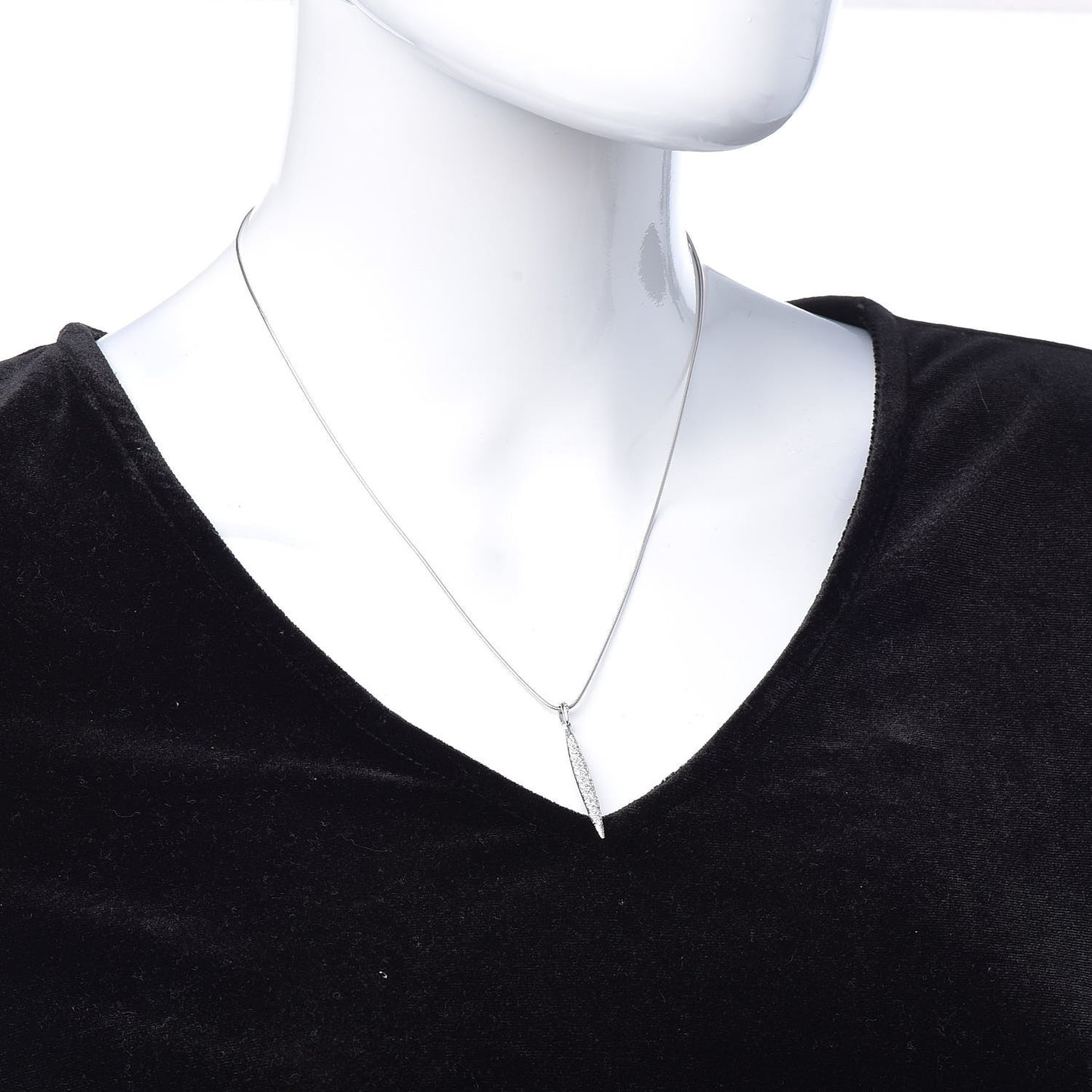 18K White Gold Diamond Feather Pendant Necklace
