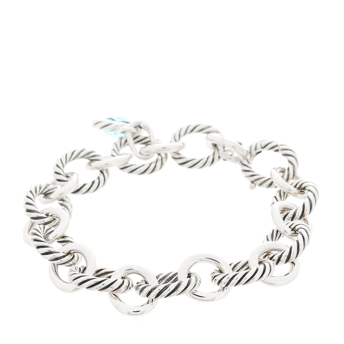 Sterling Silver Blue Topaz Oval Link Charm Bracelet