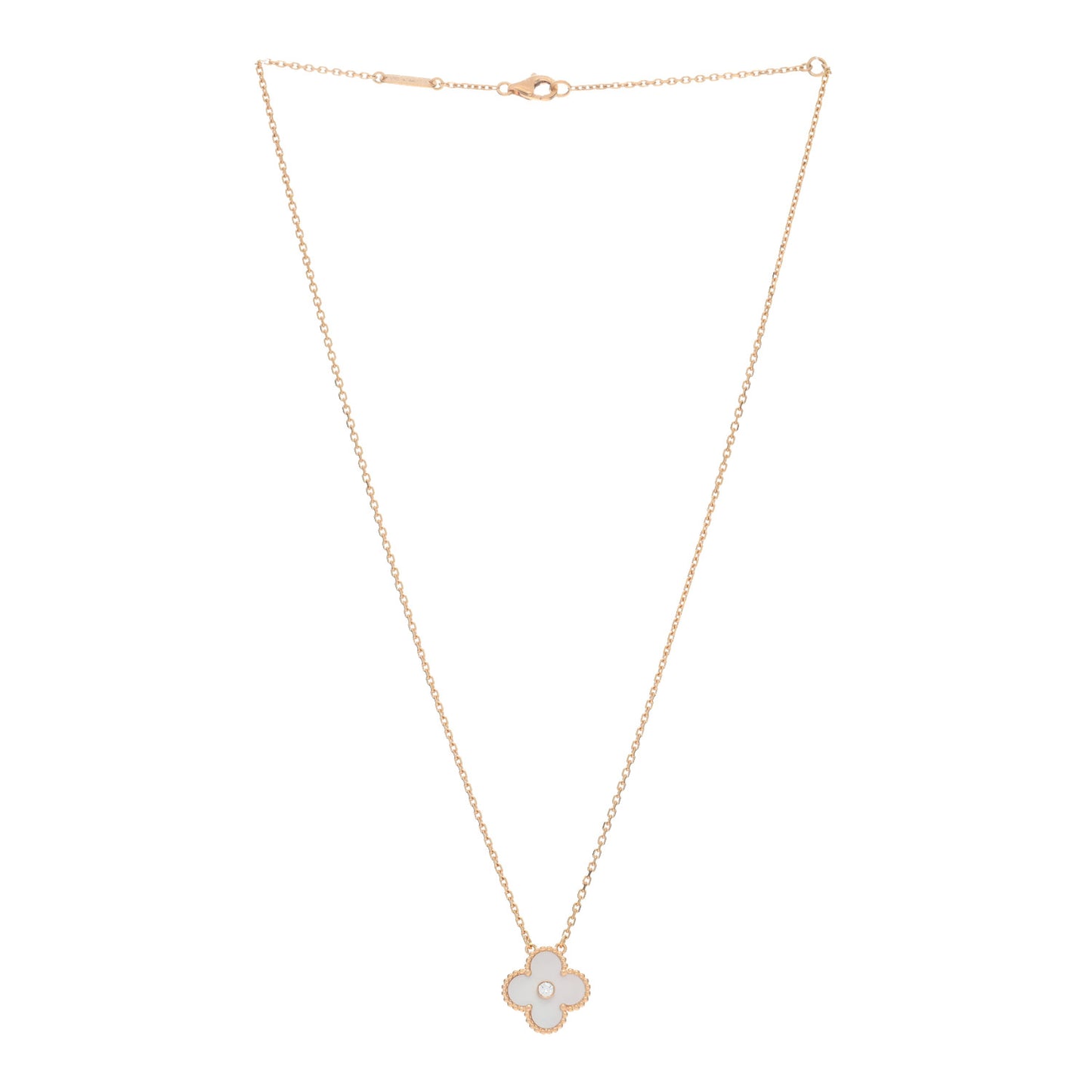 18K Yellow Gold Diamond Yellow Mother of Pearl Vintage Alhambra Pendant Necklace