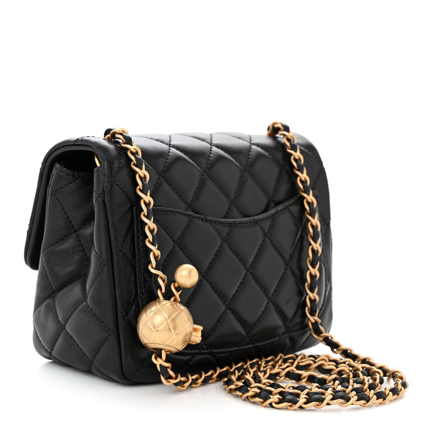 Lambskin Quilted Mini Pearl Crush Flap Black