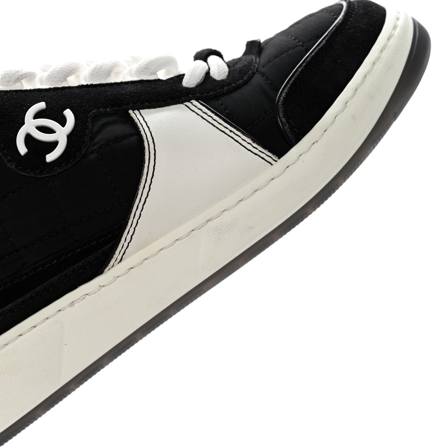 Chanel Suede Fabric Calfskin Womens CC Sneakers 35.5 Black White 11 of 12