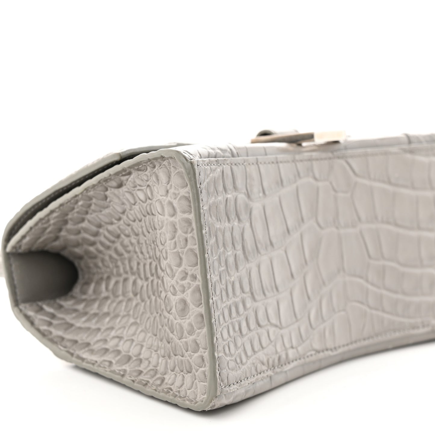 Shiny Calfskin Crocodile Embossed Small Hourglass Top Handle Bag Steel Grey