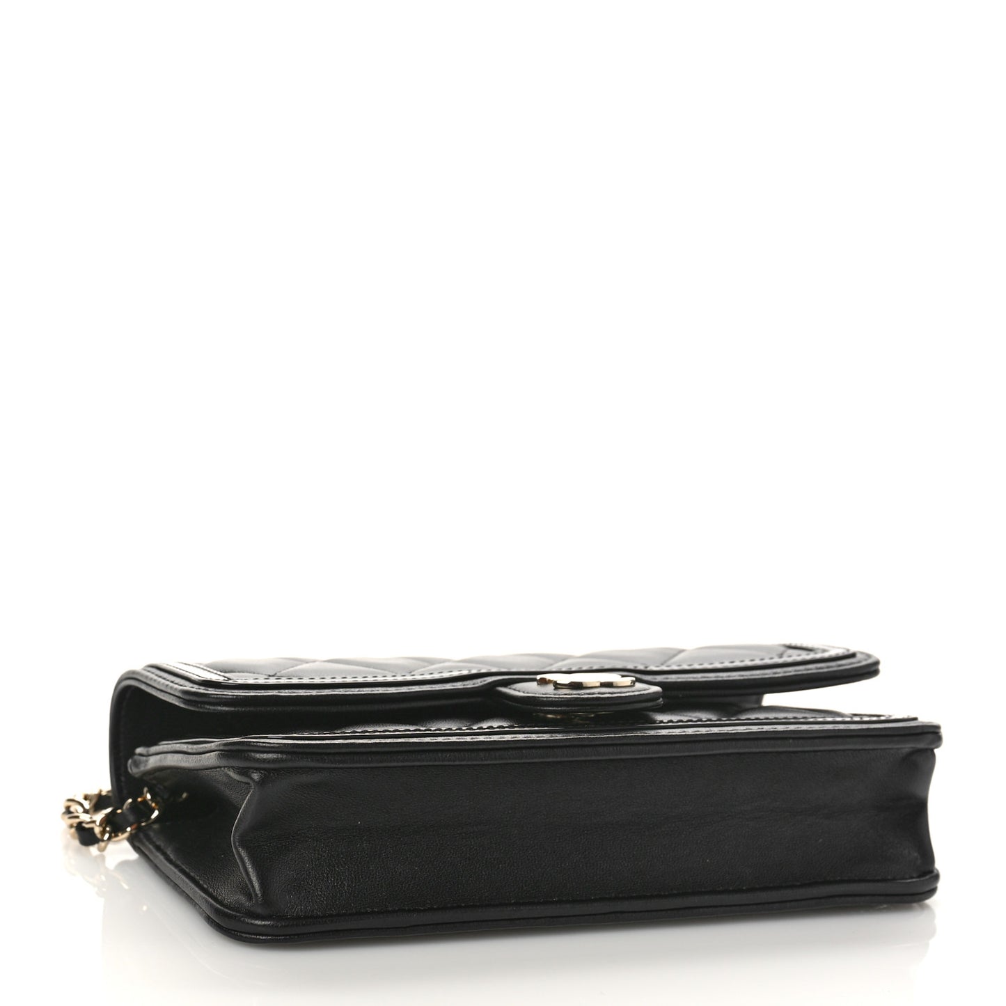 Lambskin Patent Calfskin Quilted Flap Phone Holder With Chain Black