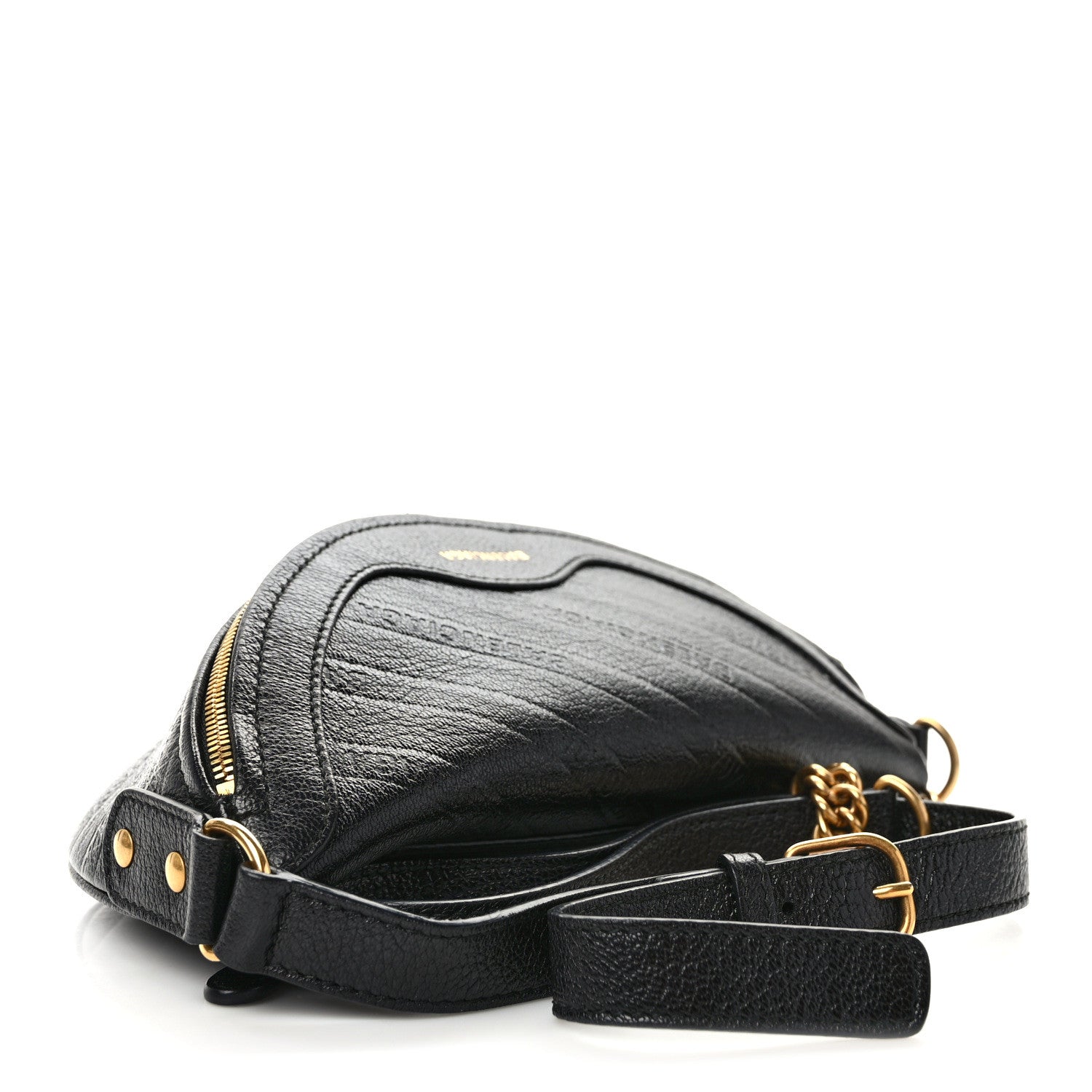 Balenciaga Shiny Goatskin Allover Logo Embossed XXS Souvenir Belt Bag Black 3 of 9