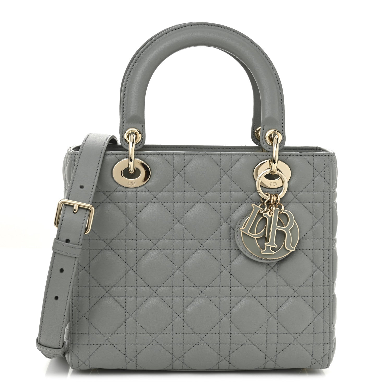 Christian Dior Lambskin Cannage Medium Lady Dior Stone Gray