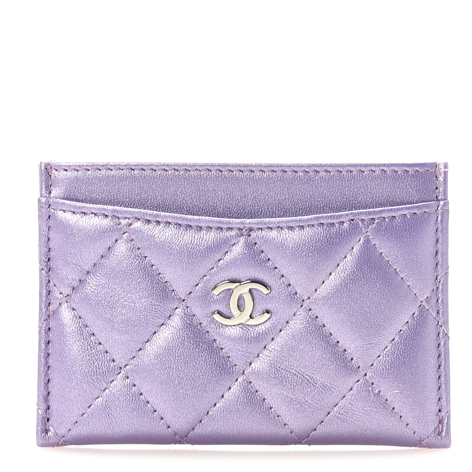 Chanel Metallic Lambskin Quilted Card Holder Light Purple 1463418