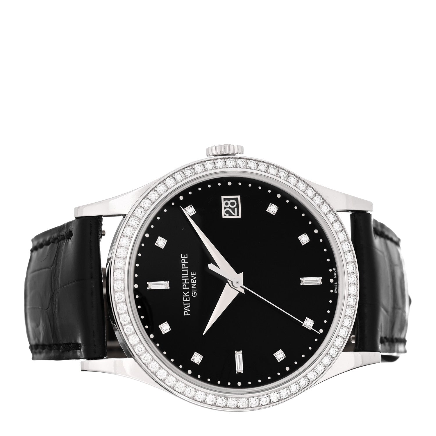 Patek Philippe 18K White Gold Alligator Diamond Bezel 38mm Calatrava Automatic Watch Black 5297G-001 2 of 5