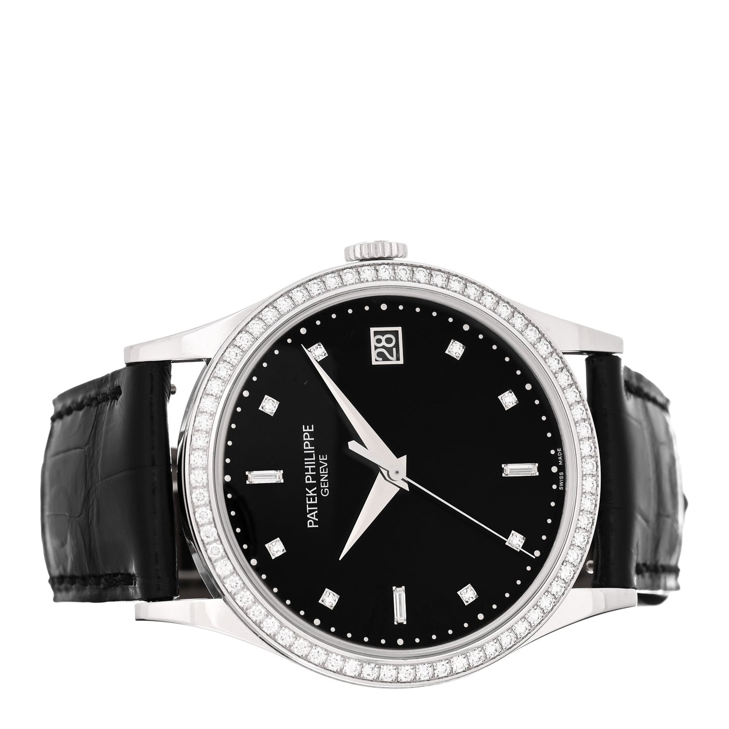 18K White Gold Alligator Diamond Bezel 38mm Calatrava Automatic Watch Black 5297G-001