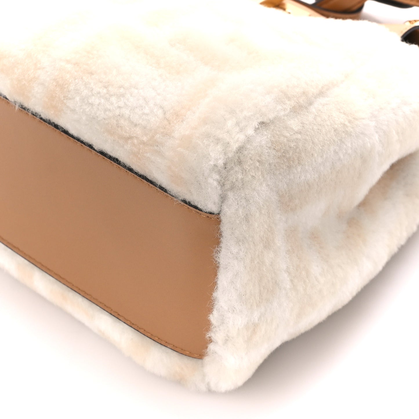 Shearling Nappa Macro FF 1974 Mini Peekaboo Iconic Satchel White Ice Cuoio Miele Scuro