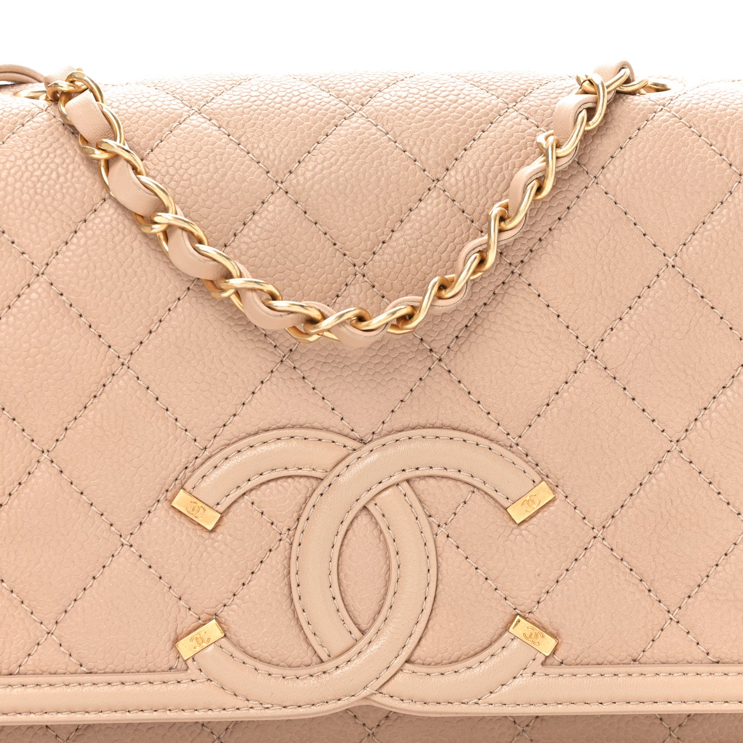 Caviar Quilted Medium CC Filigree Flap Beige