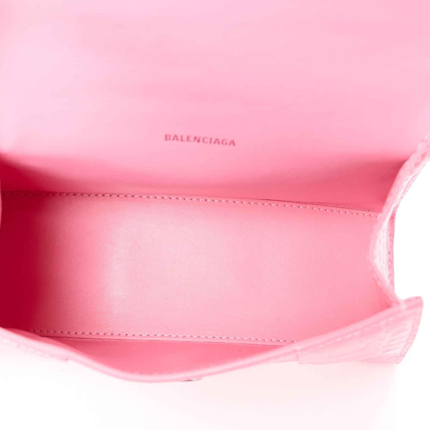 Shiny Calfskin Crocodile Embossed Hourglass Top Handle Bag XS Sweet Pink