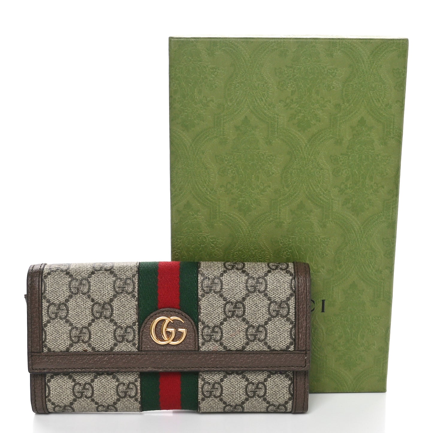 GG Supreme Monogram Web Ophidia Continental Wallet Brown