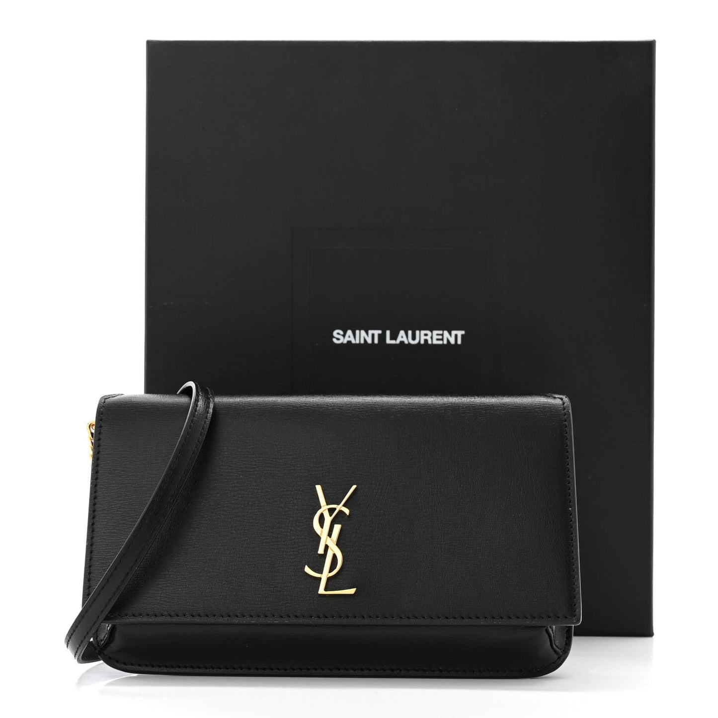 Smooth Calfskin Monogram Phone Holder Crossbody Black