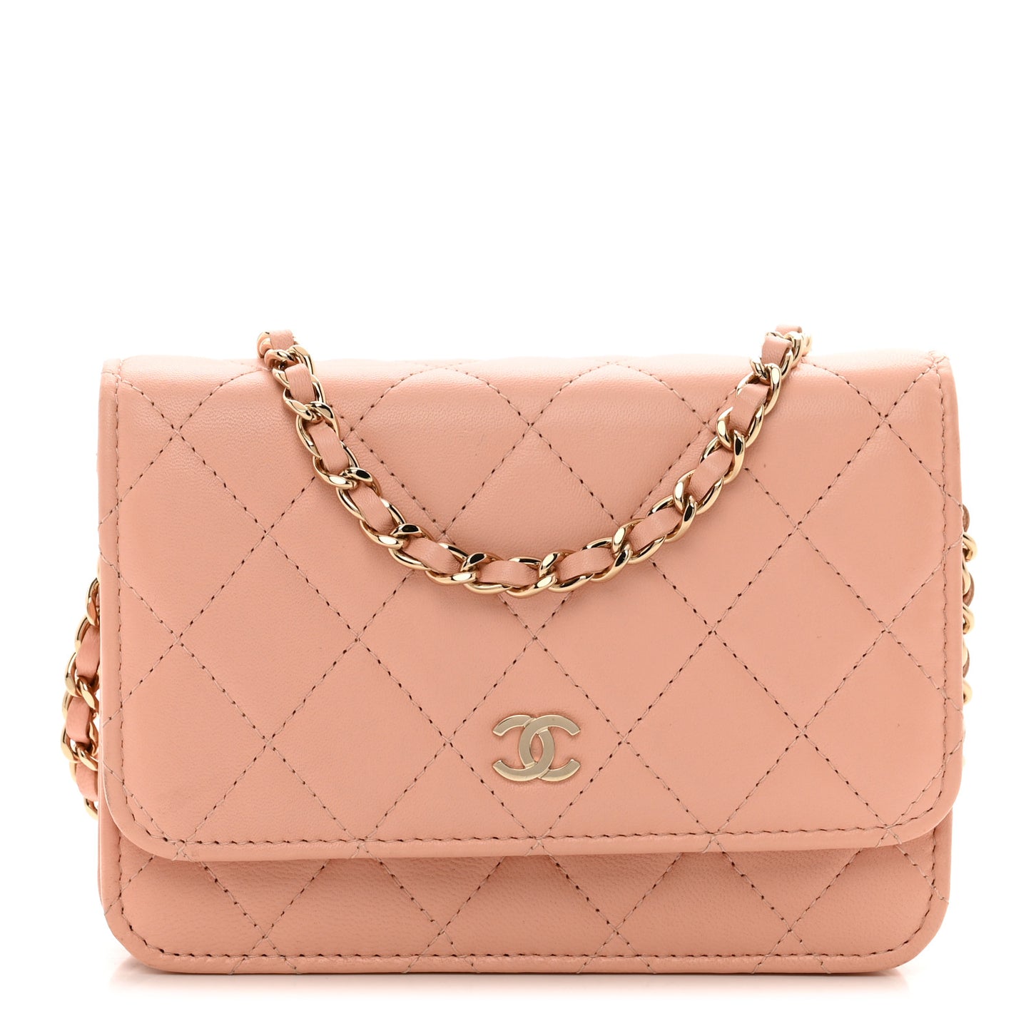 Lambskin Quilted Mini Wallet On Chain WOC Light Pink