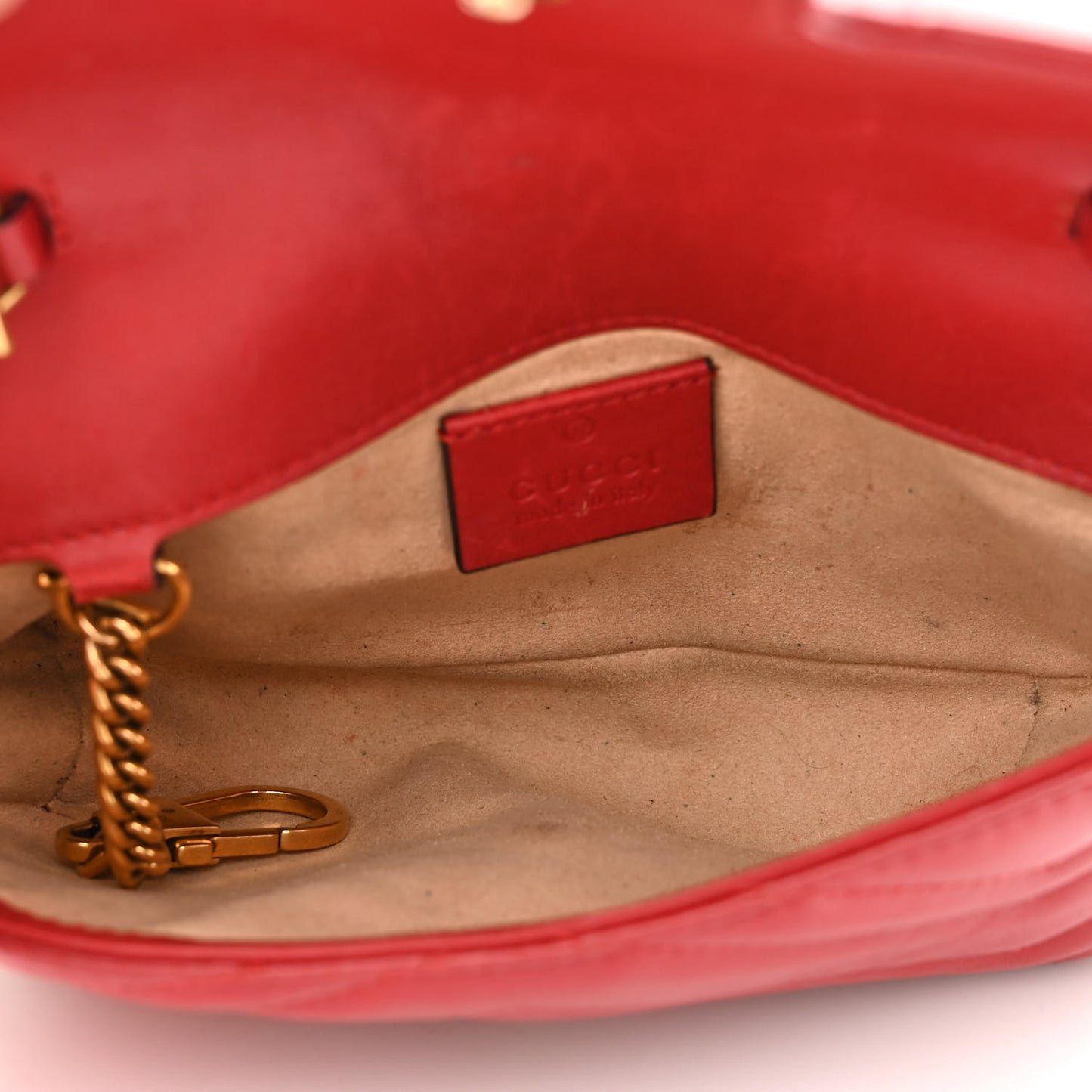 Calfskin Matelasse Super Mini GG Marmont Shoulder Bag Hibiscus Red