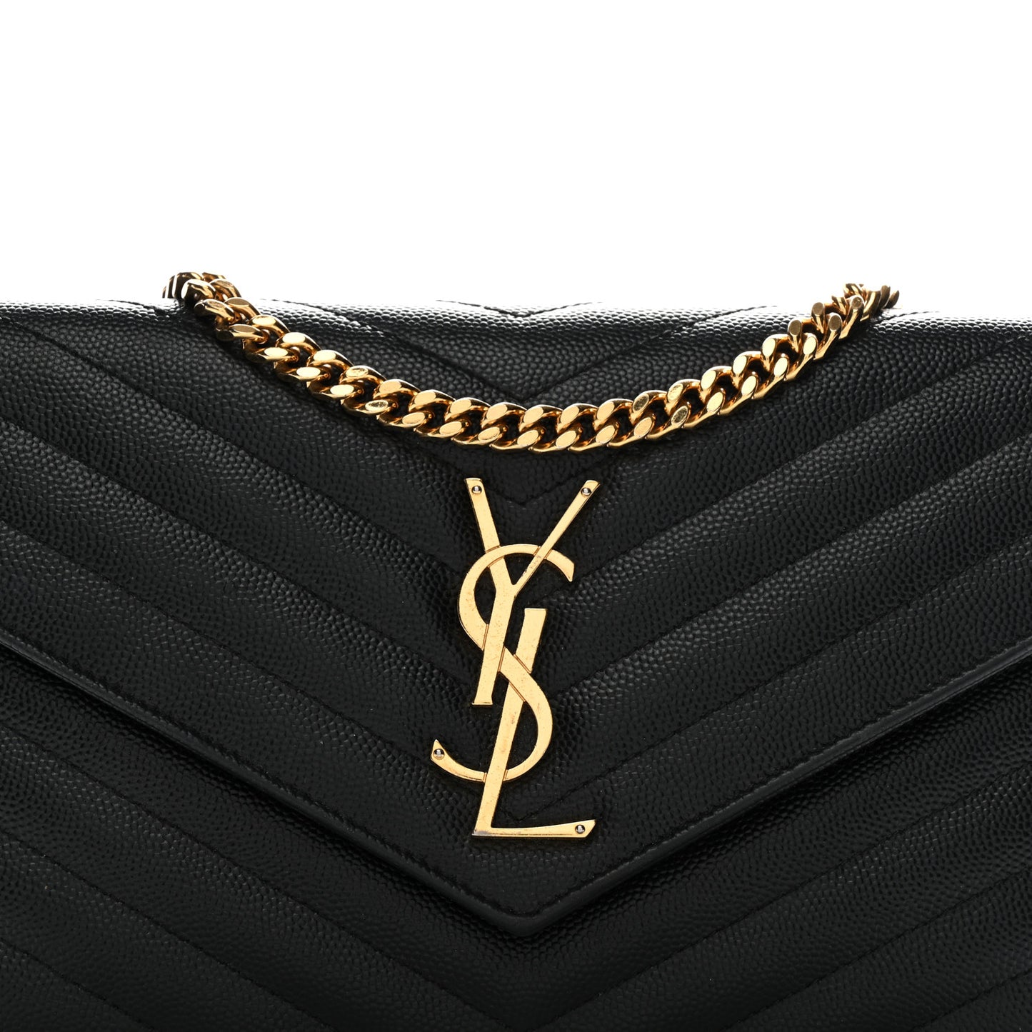 Grain De Poudre Matelasse Chevron Monogram Chain Wallet Black