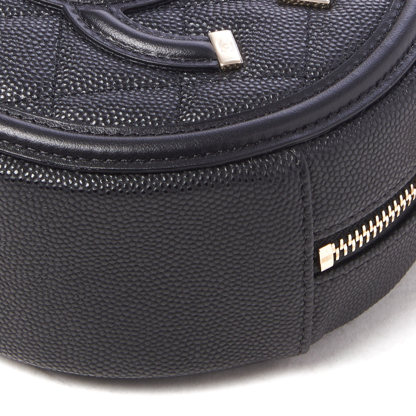 Caviar Quilted Round Filigree Crossbody Black