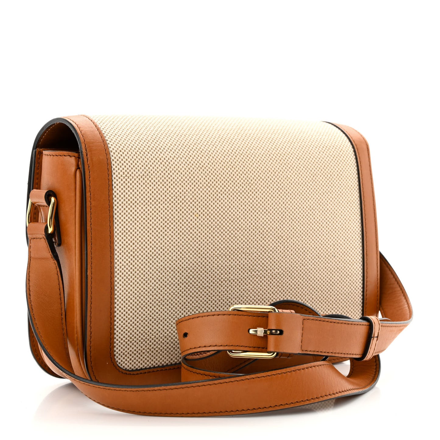 Textile Natural Calfskin Medium Triomphe Bag White Tan