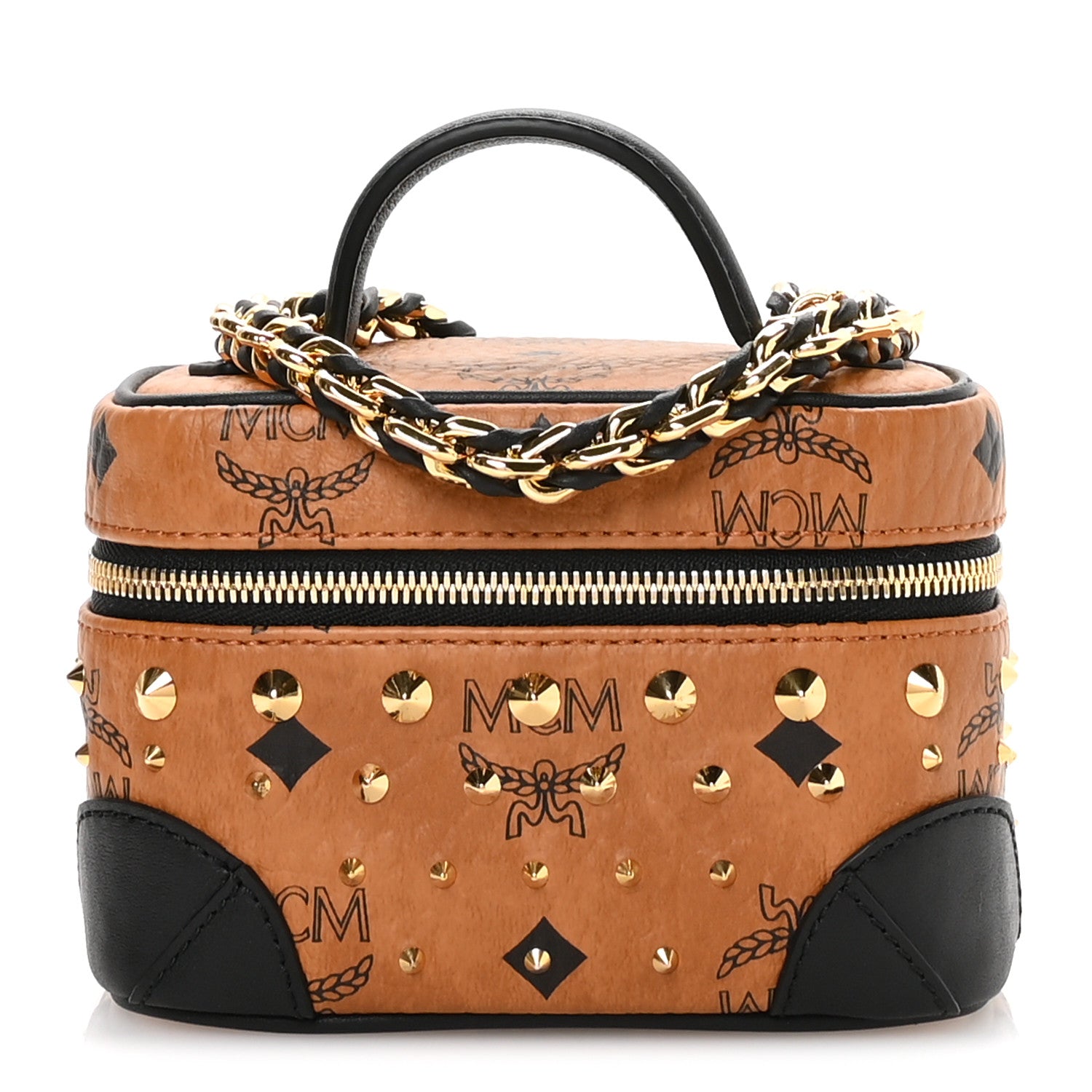 MCM ボディバッグ 61190 ブラウン MCM Visetos Rockstar Stud X-Mini Vanity Case Cognac 1814979