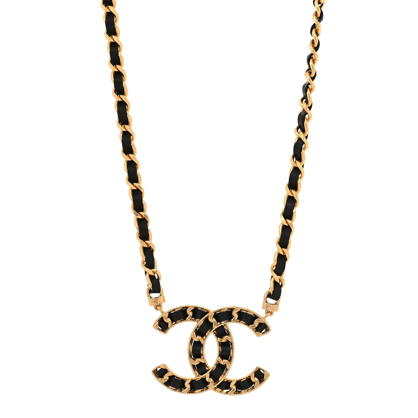 Metal Lambskin CC Buckle Up Necklace Black Gold