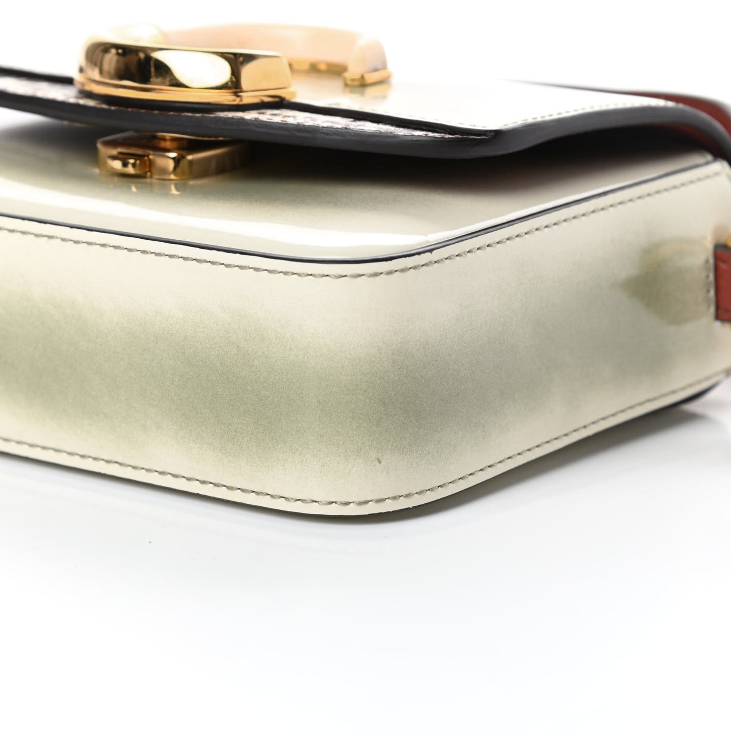 Shaded Glossy Calfskin Lizard Embossed Mini C Double Carry Antique Green
