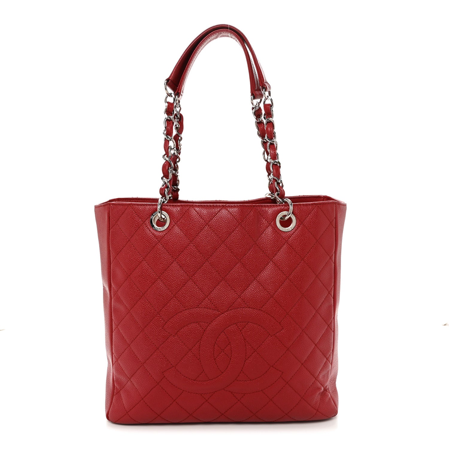 Chanel Caviar Quilted Vertical Grand Shopping Tote GST Red 1445668