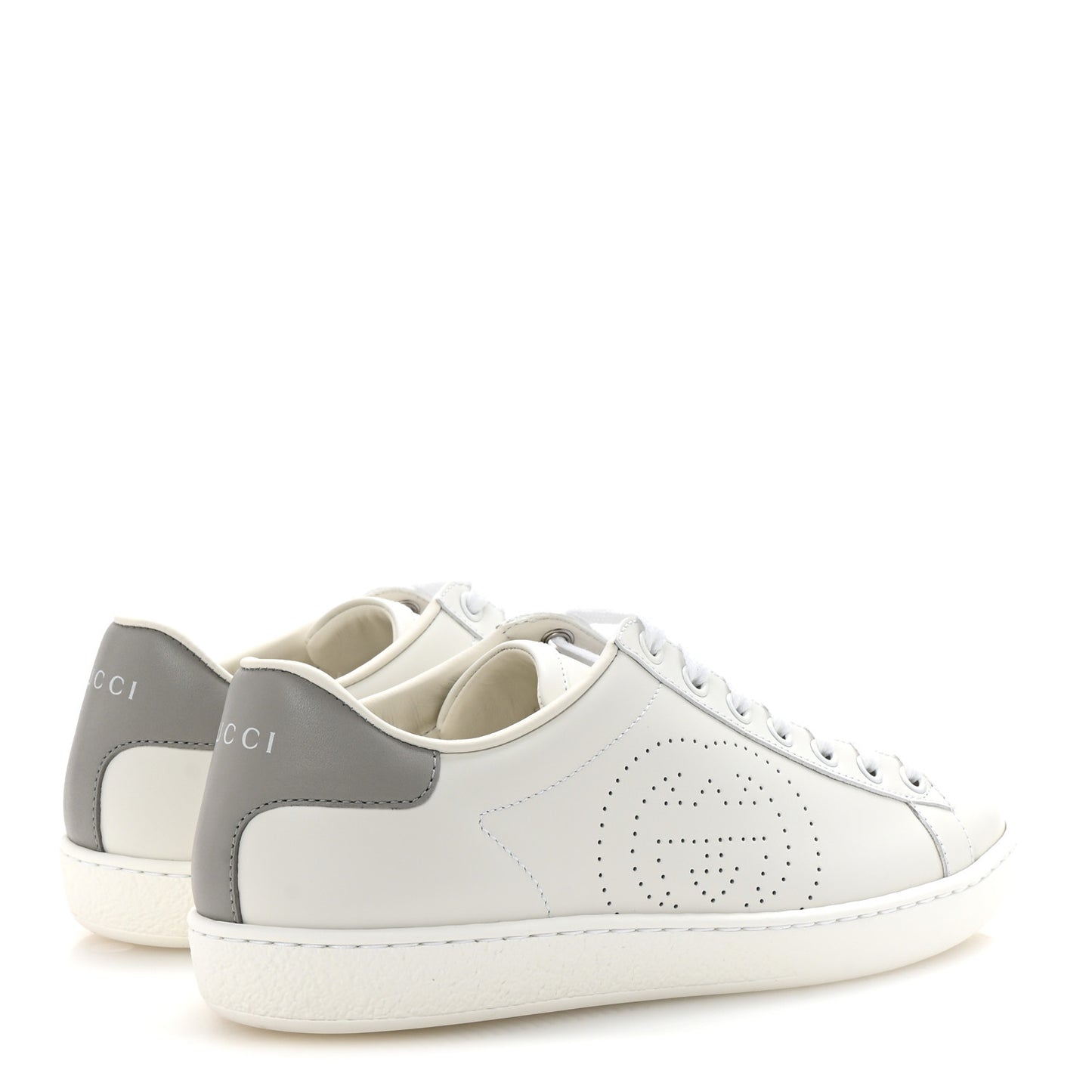 Calfskin Interlocking G Perforated Womens Ace Sneakers 37 White Grey Sky