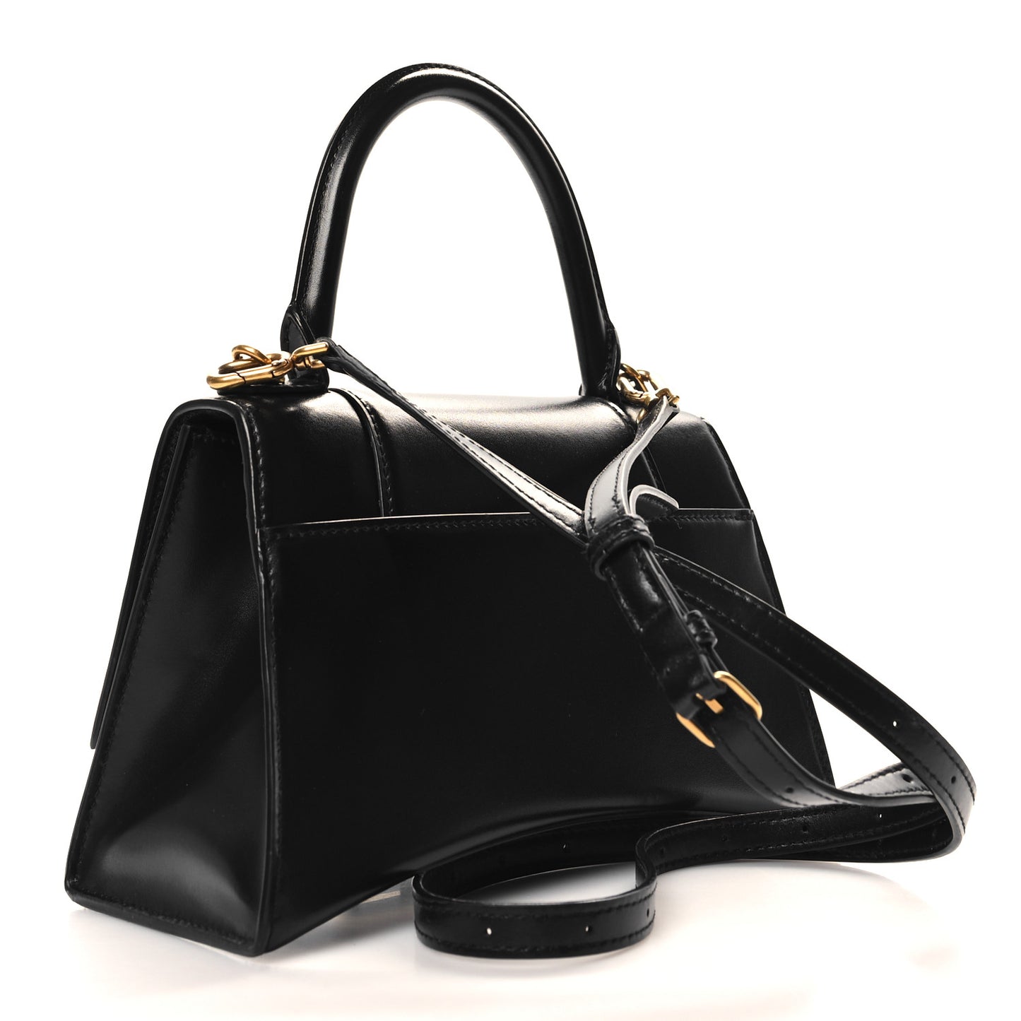 Shiny Box Calfskin Small Hourglass Top Handle Bag Black