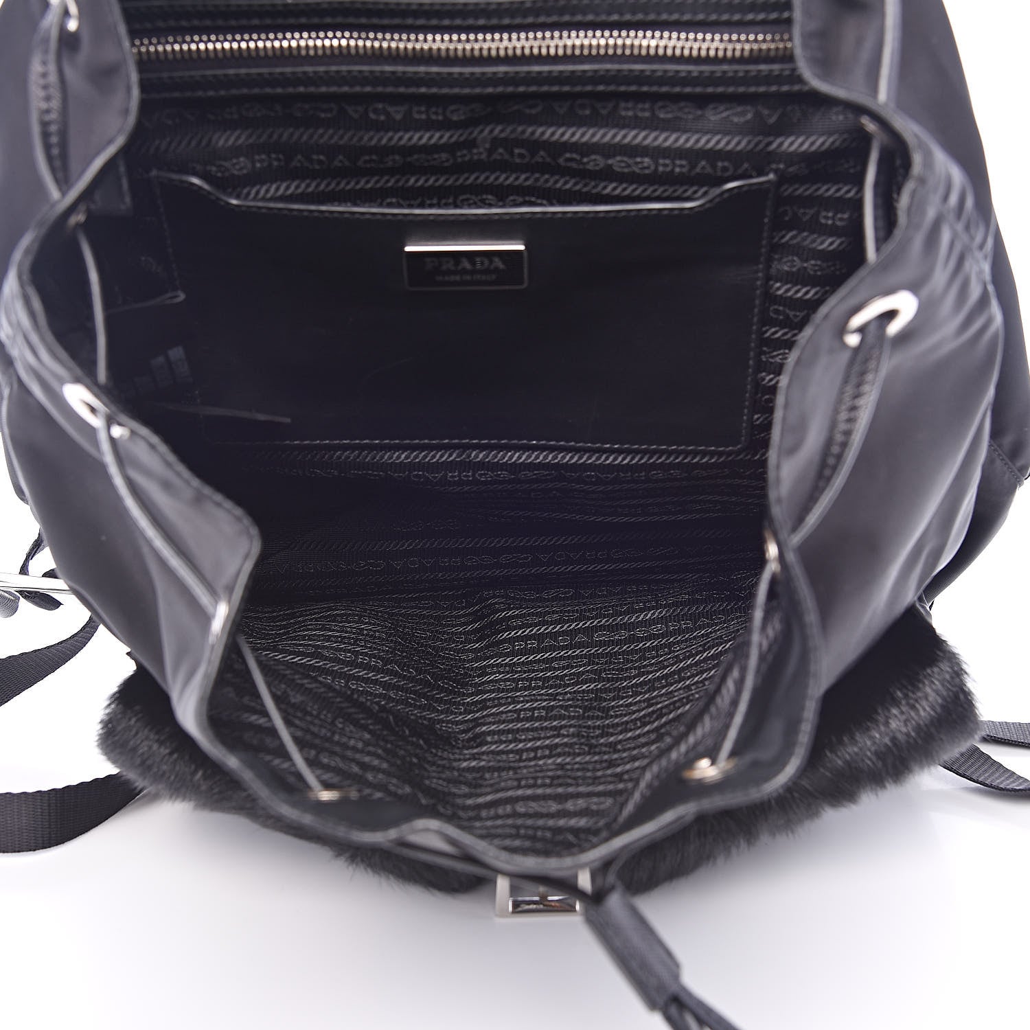 Prada Tessuto Nylon Saffiano Fur Backpack Black 5 of 12