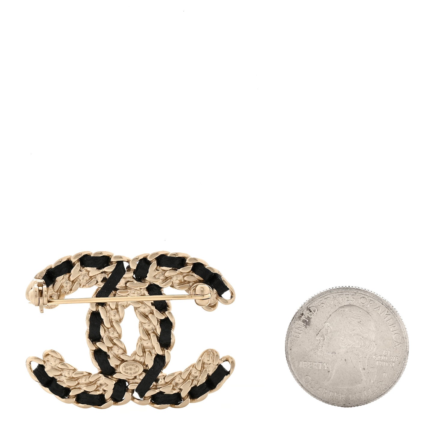 Lambskin Crystal Vintage Allure CC Chain Brooch Black Gold