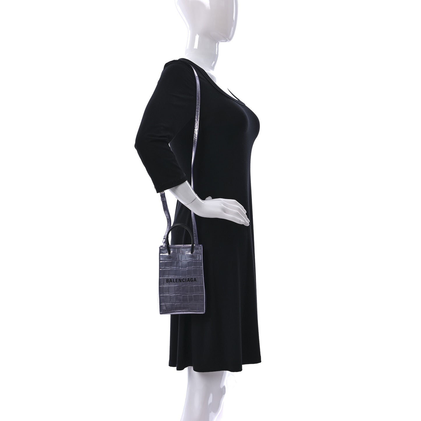 Calfskin Crocodile Embossed Logo Shopping Phone Holder Bag Lilac Black