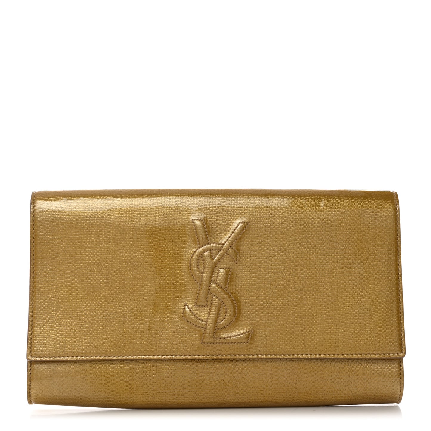 Textured Patent Calfskin Monogram Large Belle De Jour Clutch Gold