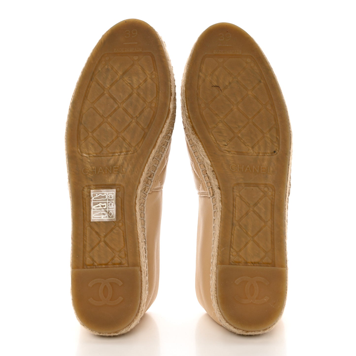 Lambskin Quilted CC Espadrilles 39 Beige