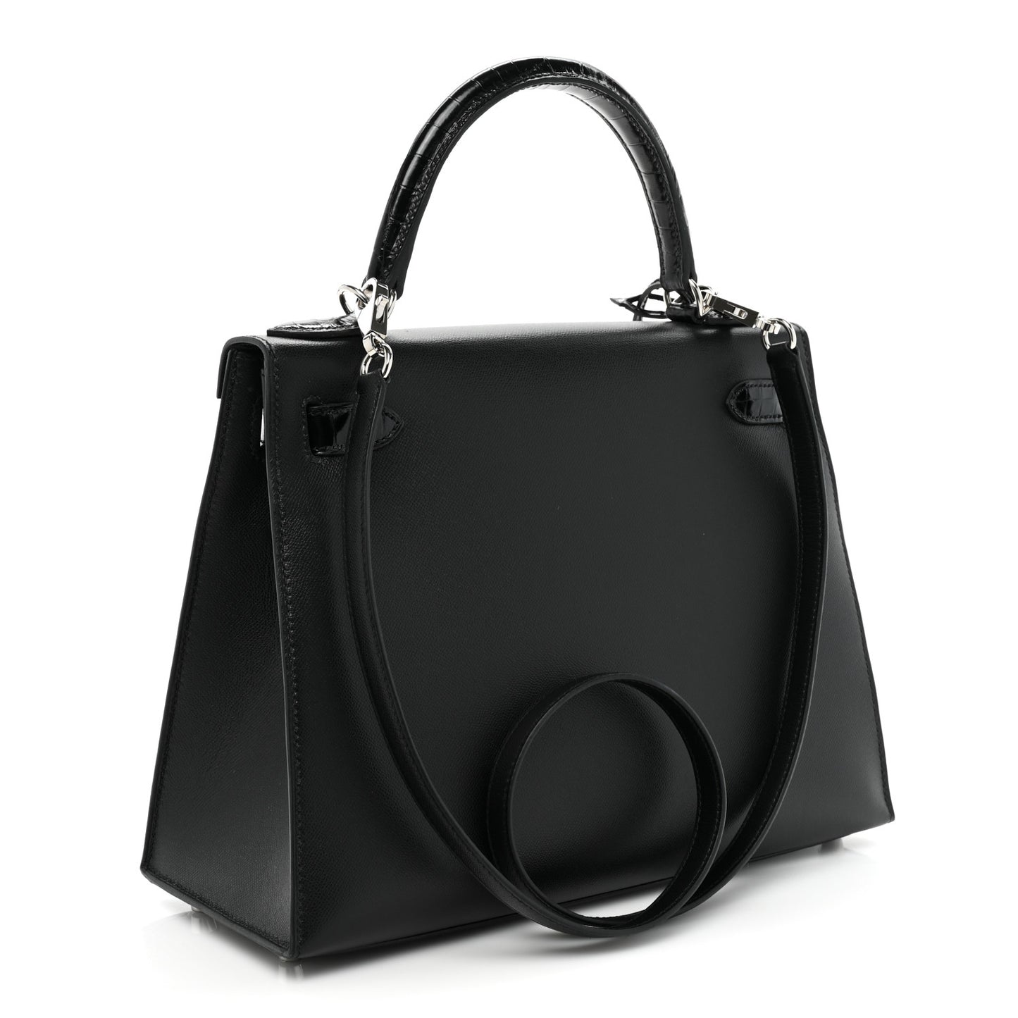 Madame Calfskin Shiny Niloticus Crocodile Kelly Sellier Touch 28 Black