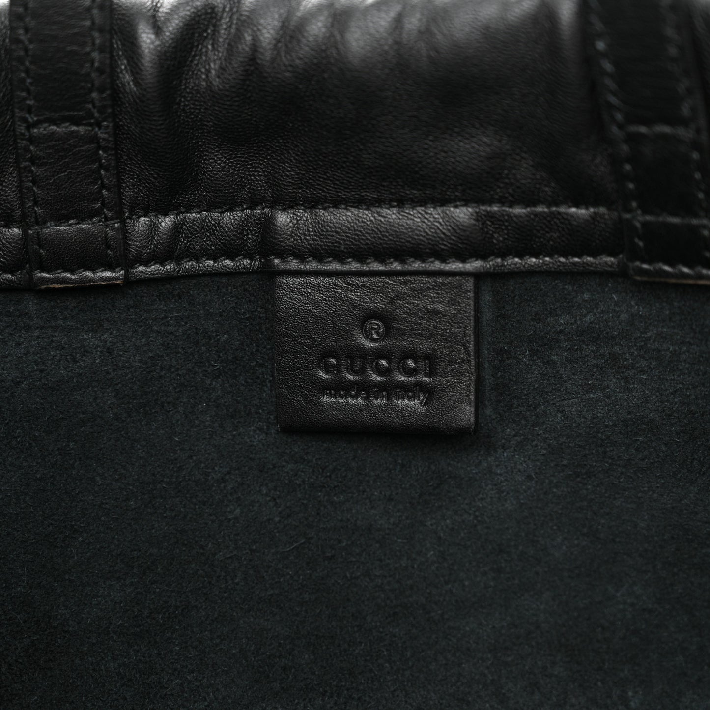 Calfskin Logo Drawstring Backpack Black
