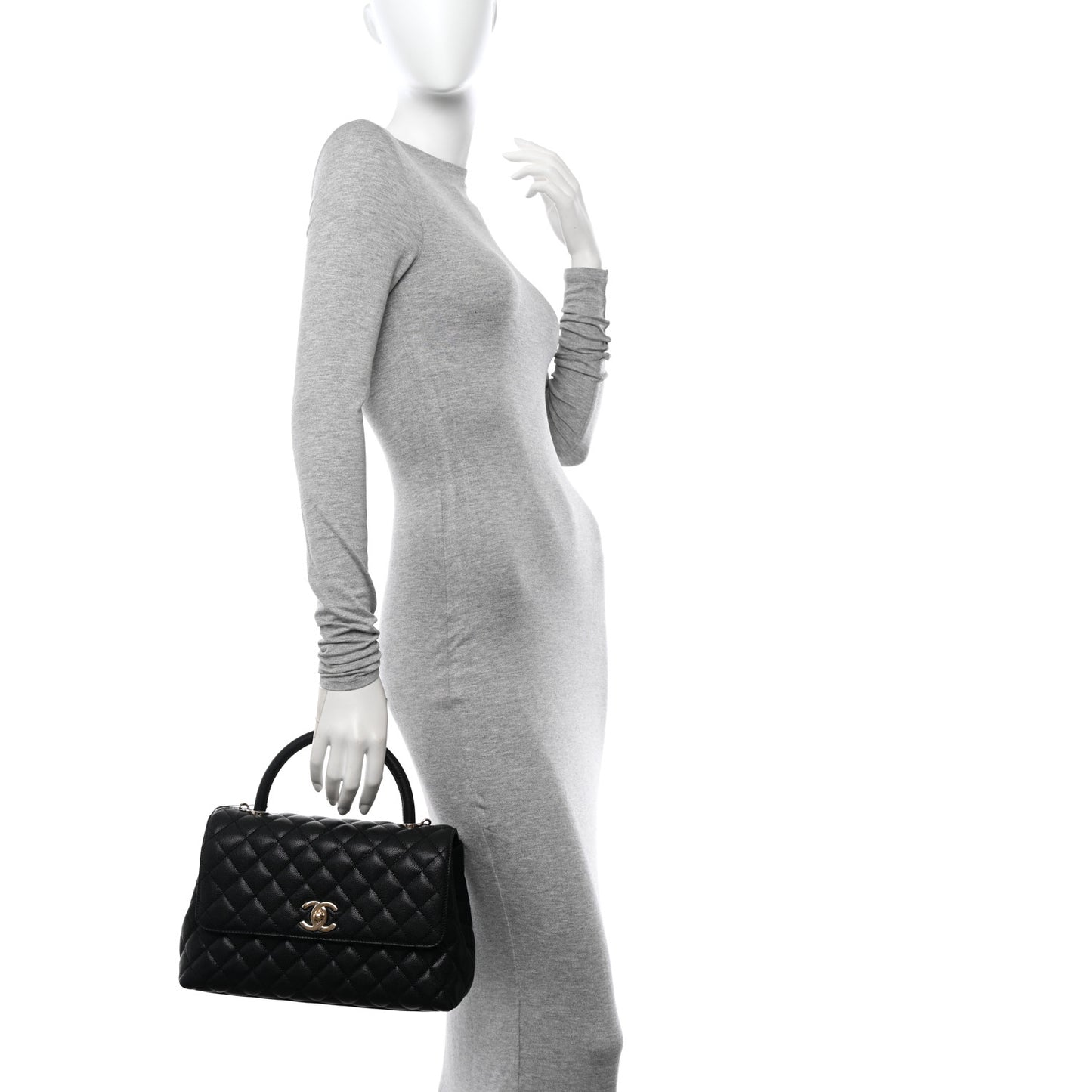 Caviar Quilted Small Coco Handle Flap Black