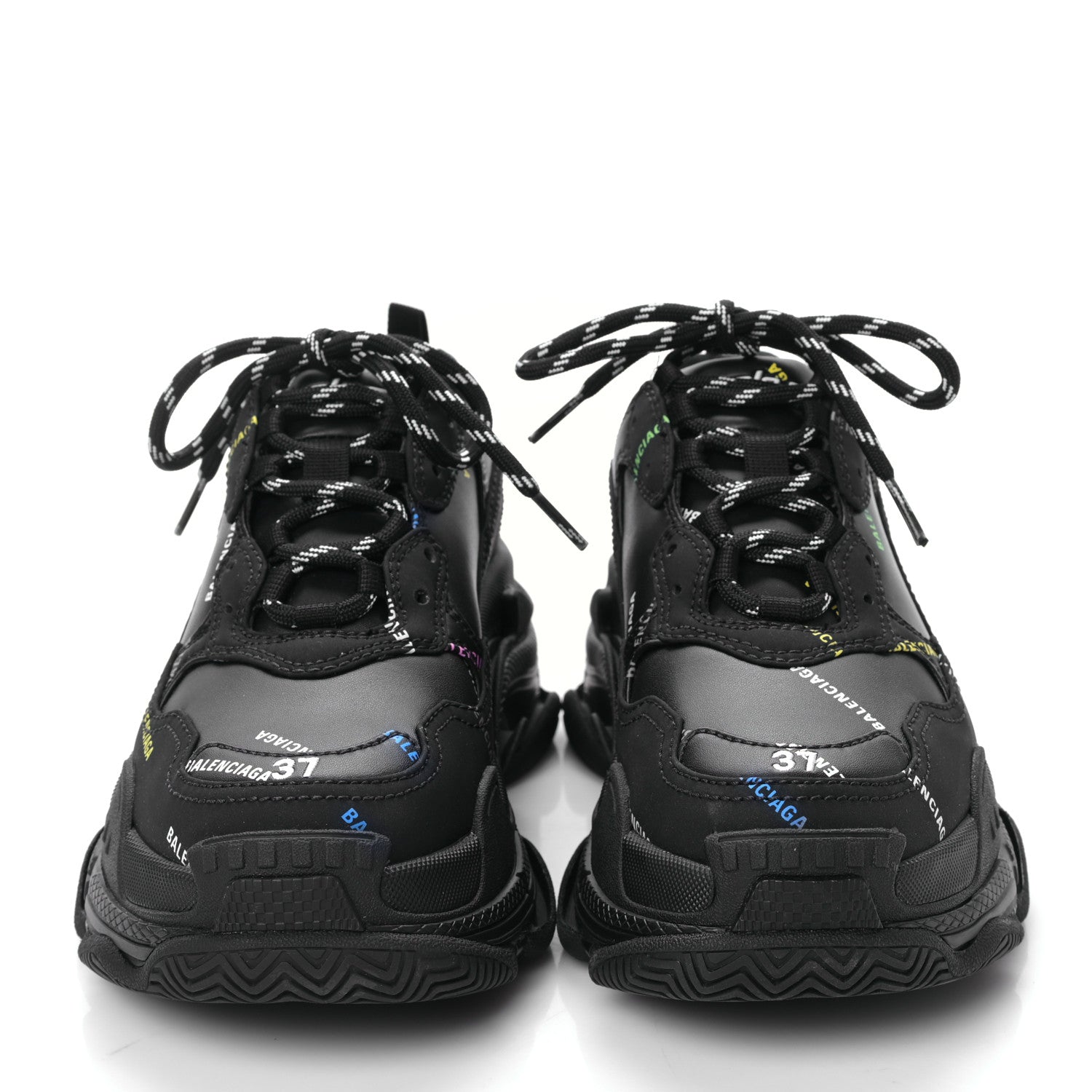 Balenciaga Technical Fabric Allover Logo Womens Triple S Sneakers 37 Black Multicolor 2 of 8