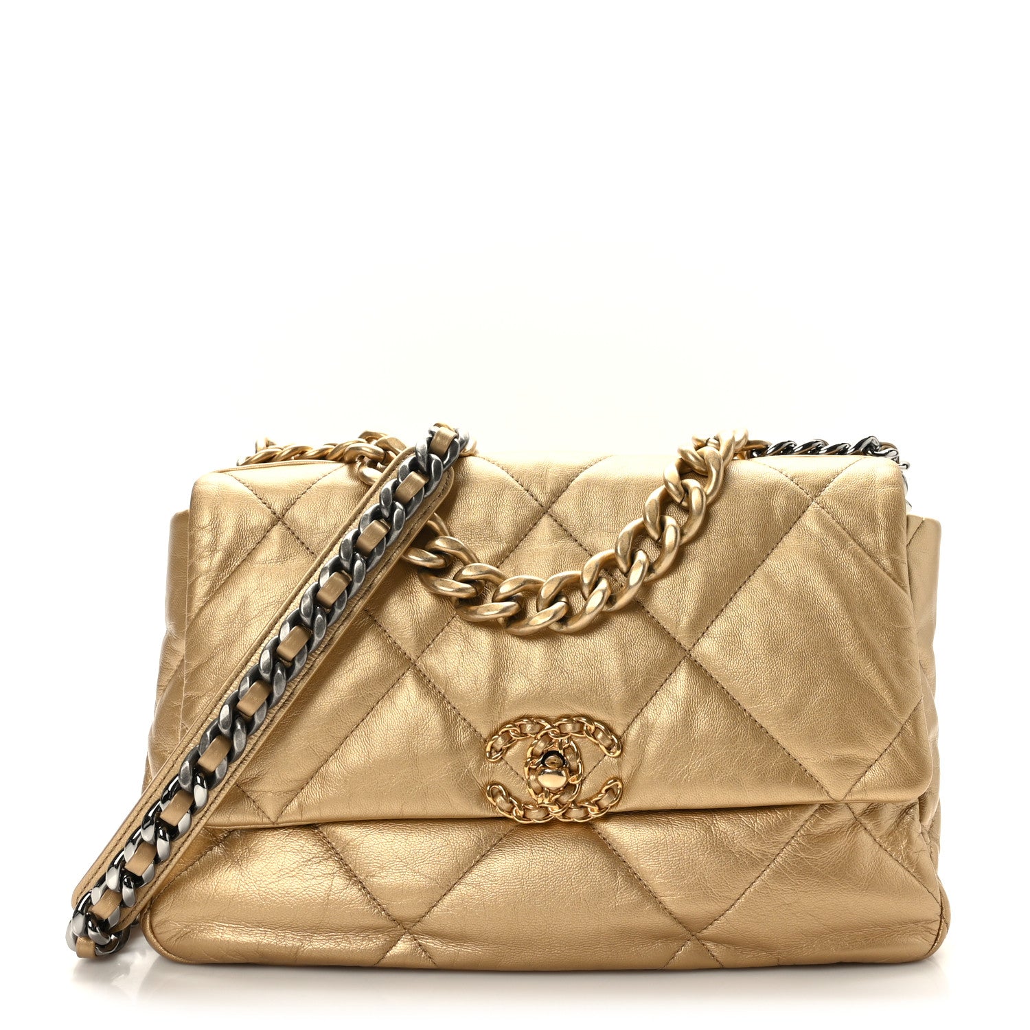 Chanel Metallic Goatskin Quilted Large Chanel 19 Flap Gold 1465621
