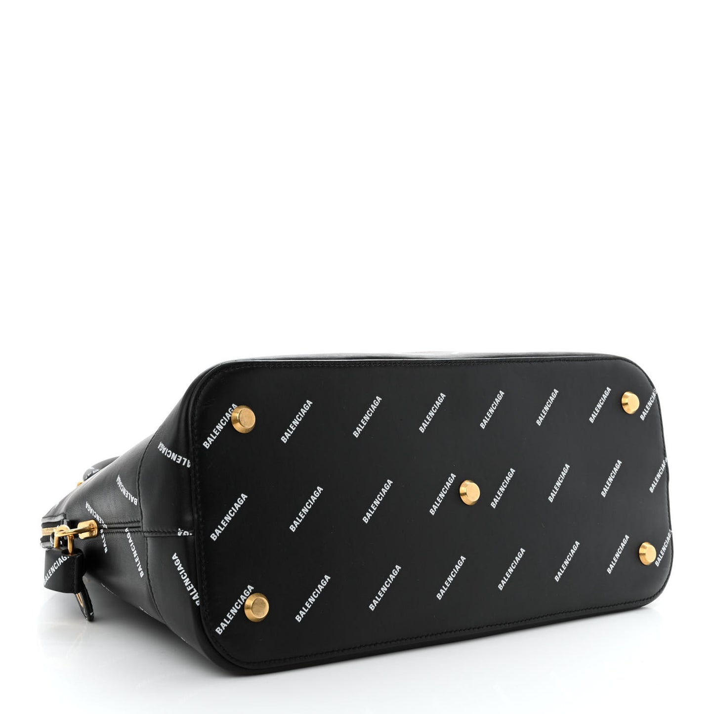 Calfskin Allover Logo M Ville Top Handle Bag Black