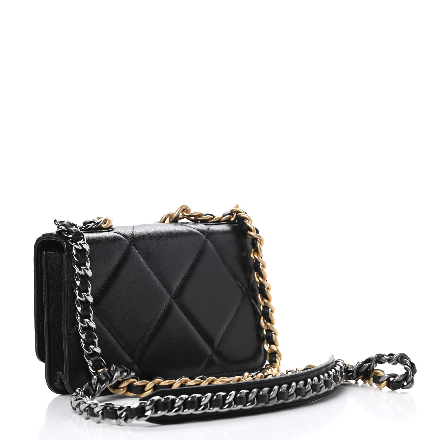 Chanel Shiny Goatskin Quilted Chanel 19 Wallet On Chain WOC Black 3 of 13