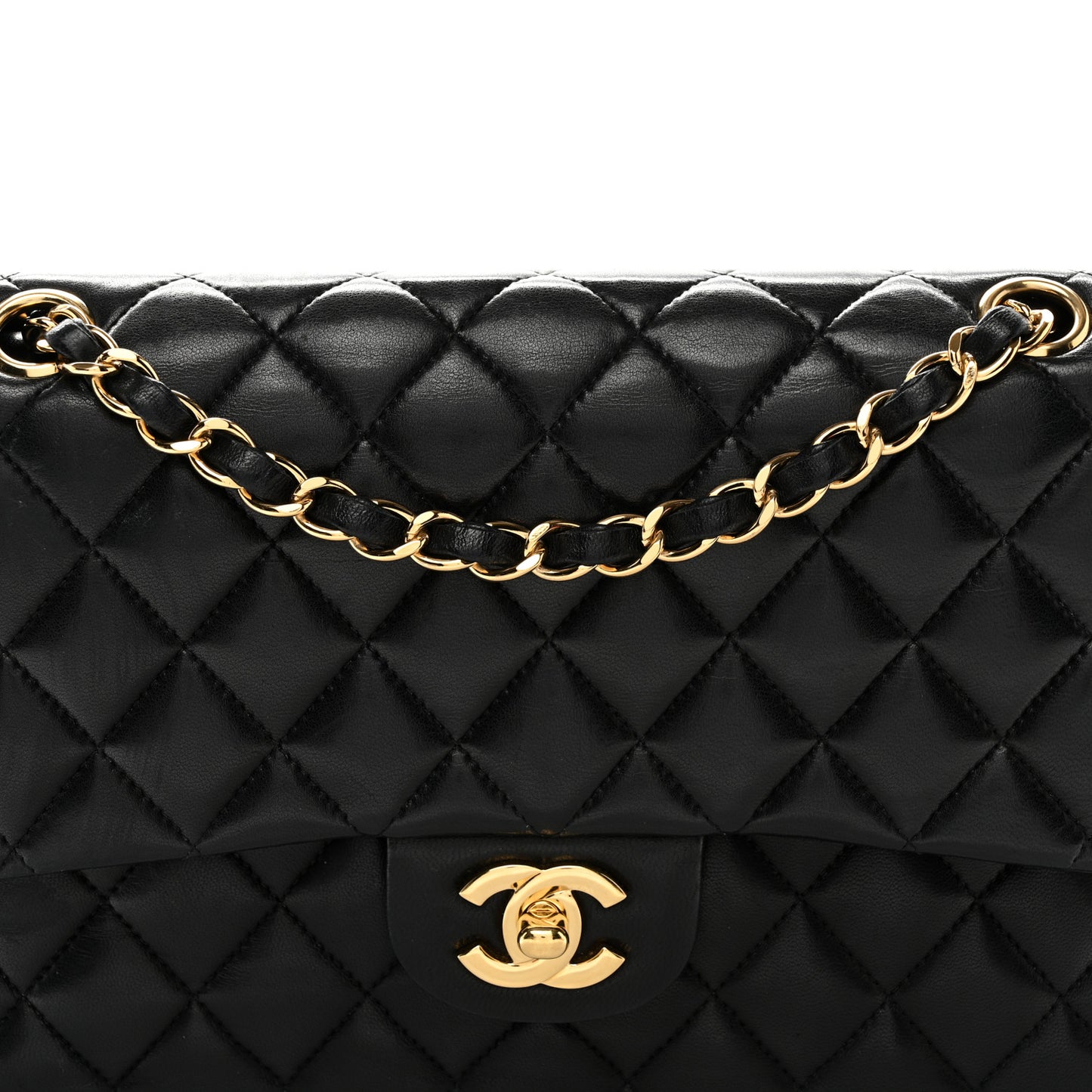 Lambskin Quilted Medium Double Flap Black