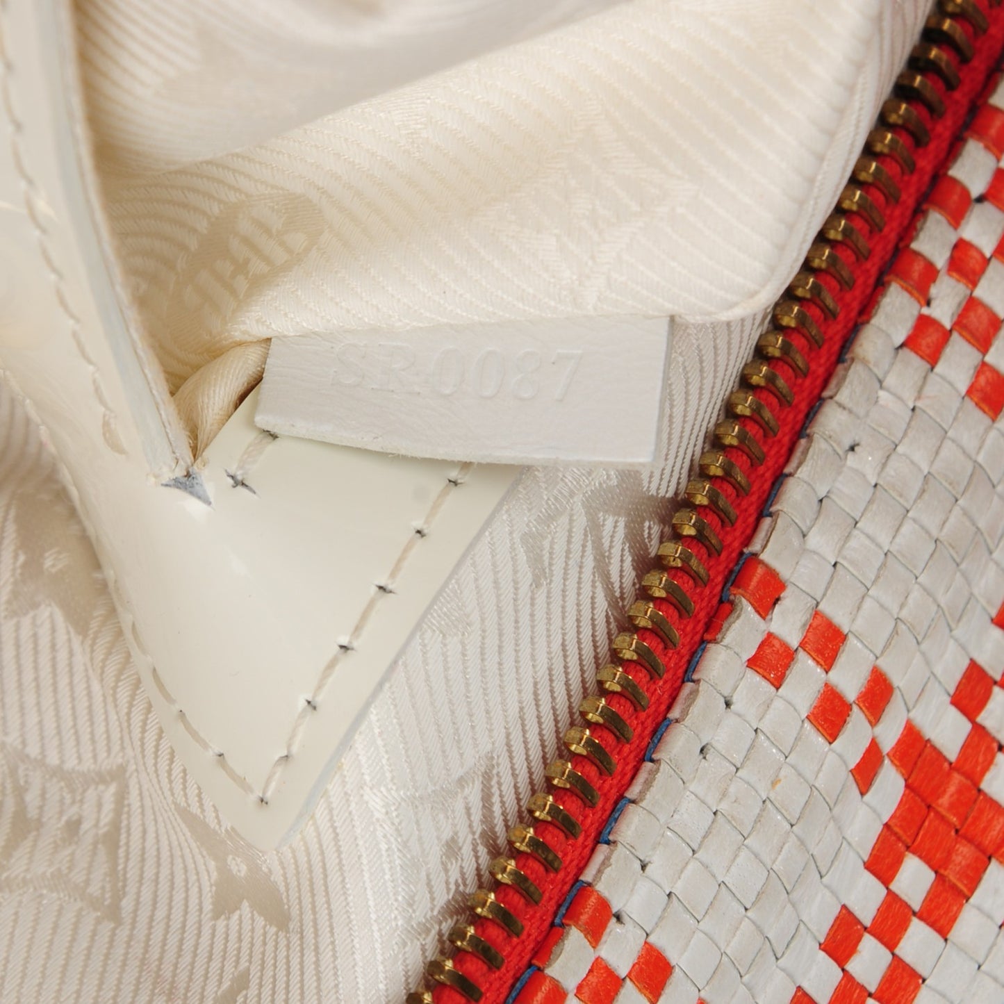 Woven Leather Plaid Laundry Tote Orange