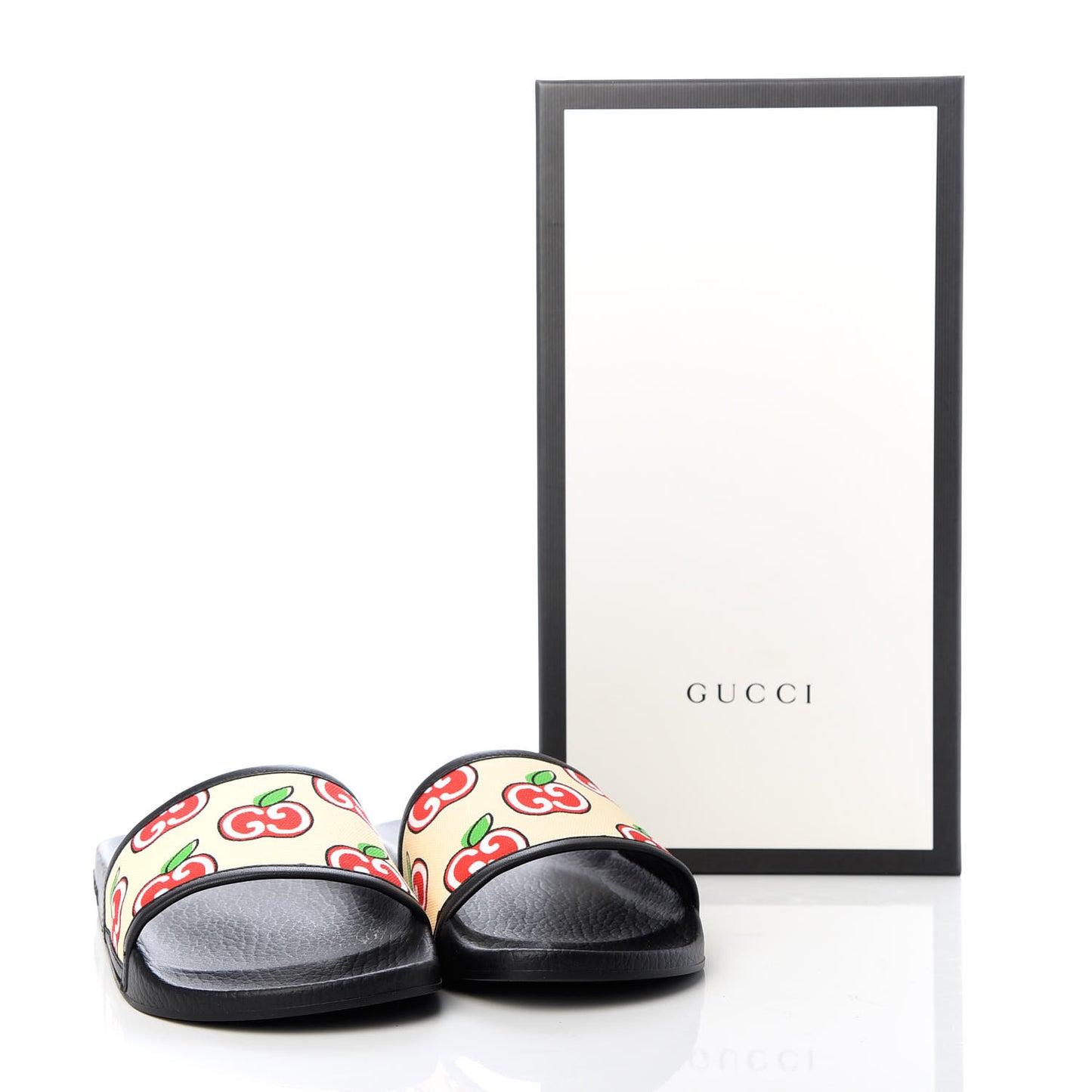 Canvas GG Apple Slide Sandals 37 Ivory Red