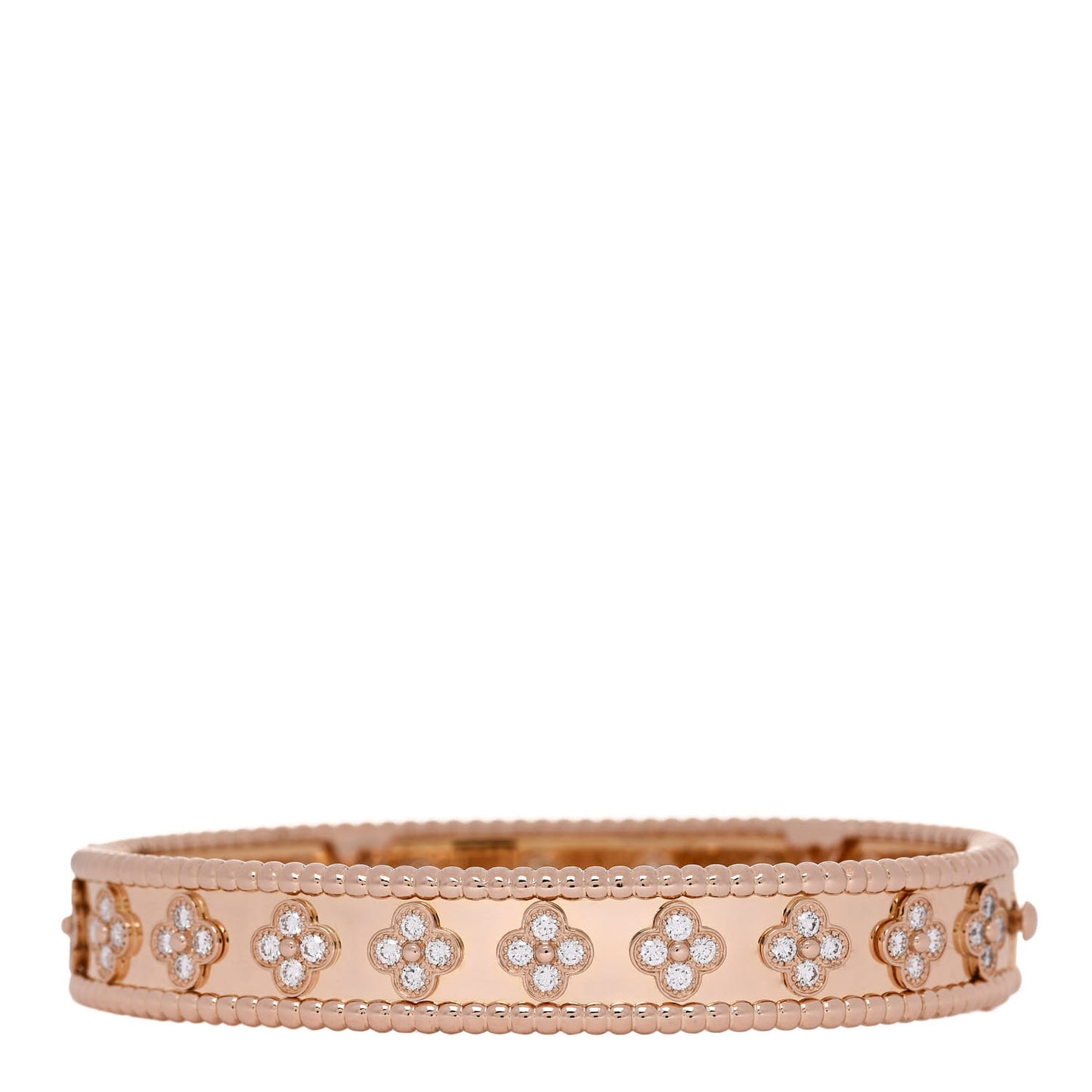 18K Rose Gold Diamond Perlee Clovers Bangle Bracelet M